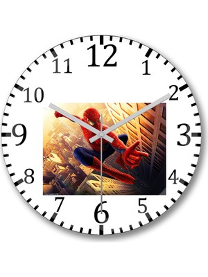 Baskı Dükkanı Spider Man  Duvar Saati Bombeli Gerçek Cam