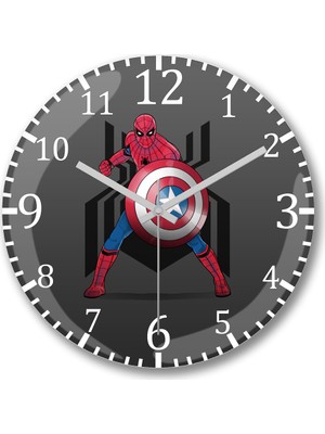 Baskı Dükkanı Spider Man Captain Underoos Duvar Saati Bombeli Gerçek Cam