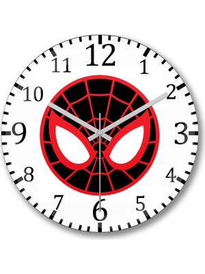Baskı Dükkanı Spider Man Spider Face Duvar Saati Bombeli Gerçek Cam