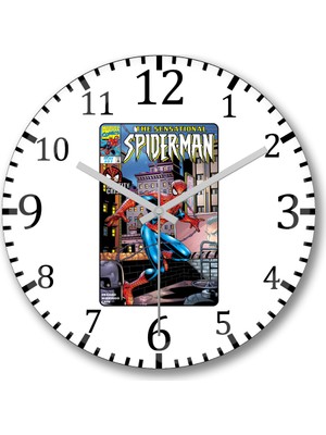 Baskı Dükkanı Spiderman Marvel The Sensational Duvar Saati Bombeli Gerçek Cam