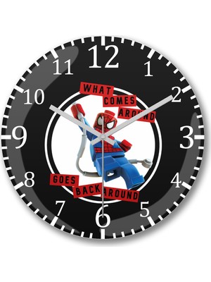Baskı Dükkanı Spidey What Comes Around Lyric Featuring Spiderman Duvar Saati Bombeli Gerçek Cam