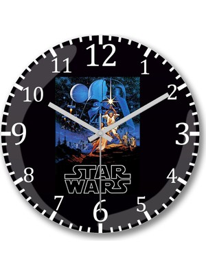 Baskı Dükkanı Star Wars Retro Duvar Saati Bombeli Gerçek Cam