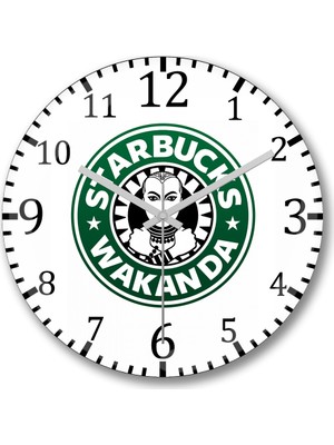Baskı Dükkanı Starbucks Wakanda Duvar Saati Bombeli Gerçek Cam