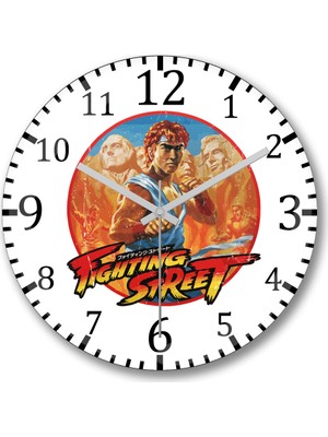 Baskı Dükkanı Street Fighter Fighting Street Duvar Saati Bombeli Gerçek Cam