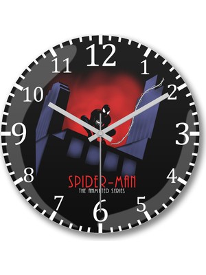 Baskı Dükkanı Superheros Spider The Animated Duvar Saati Bombeli Gerçek Cam