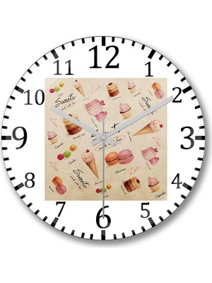 Baskı Dükkanı Sweet Cakes Made With Love Duvar Saati Bombeli Gerçek Cam