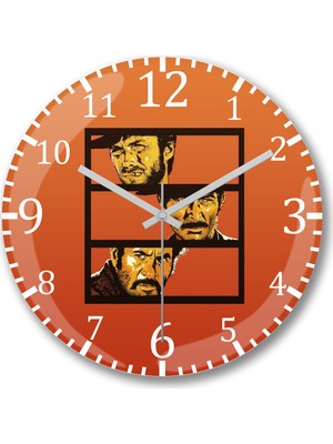 Baskı Dükkanı The Good Bad And Ugly Illüstrasyon Duvar Saati Bombeli Gerçek Cam