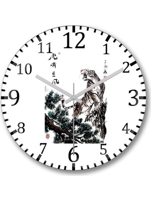 Baskı Dükkanı Tiger On The Clifftop Duvar Saati Bombeli Gerçek Cam