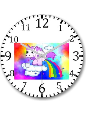 Baskı Dükkanı Unicorn   Duvar Saati  Bombeli Gerçek Cam