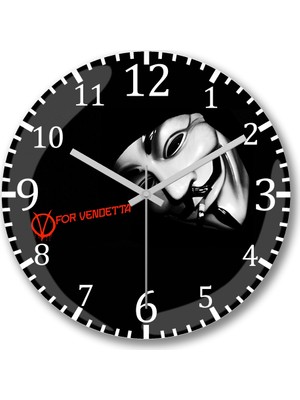 Baskı Dükkanı V For Vendetta V Duvar Saati Bombeli Gerçek Cam