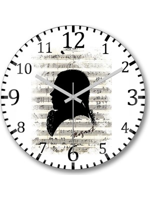 Baskı Dükkanı Wolfgang Amadeus Mozart Piyano Müzik Notaları Duvar Saati Bombeli Gerçek Cam