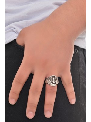 Labalaba Erkek Antik Gümüş Kaplama Mığfer Baskılı Yüzük