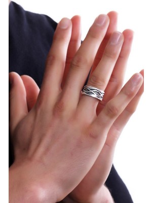 Labalaba Erkek Antik Gümüş Kaplama Baskılı  Yüzük