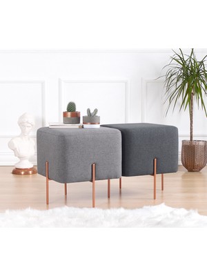 Lorence Home Copper Puf  Kare Gri