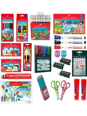 Faber-Castell Okul Öğrenci Kırtasiye Boya Seti 30 Parça Renkli Kalemler ve Boyalar