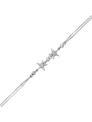 Çift Yıldızlı Tasarım Kadın Gümüş Bileklik