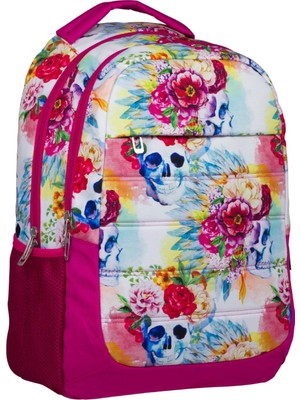 Cennec Kurukafa ve Gül Baskılı Üç Bölmeli Kız Çocuk Okul ve Günlük Sırt Çantası