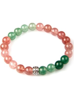 Alibaba Doğaltaş Çilek - Yeşil Kuvars Doğal Taş Mix Bileklik 8 mm Küre Kesim