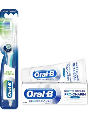 Oral-B Pro Onarım Diş Eti ve Diş Minesi Diş Macunu 50 ml + Diş Eti Temizliği Diş Fırçası