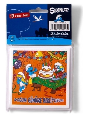 Şirinler Doğum Günü Kart+Zarf 10 Lu
