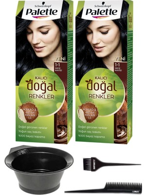 Palette Naturel Saç Boyası 2'li 1-1 Gece Mavisi + Saç Boyama Seti