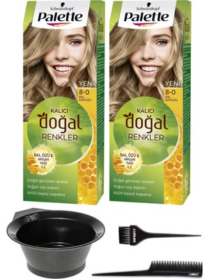 Palette Naturel Saç Boyası 2'li 8-0 Bal Köpüğü + Saç Boyama Seti