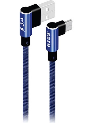 S-link Swapp SW-C757 3A - 15 cm Type-C Lacivert Kılıflı Metal -L- Kablo