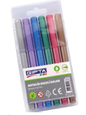 Gıpta Metalik Keçeli Kalem 6 Renkli Set, Yüksek Kalite Kırtasiye Ürünü