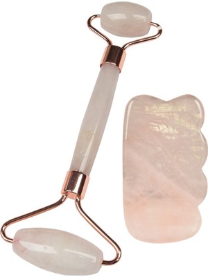 Pembe Kuvars Masaj Taşı Roller + Gua Sha Spa FH10583