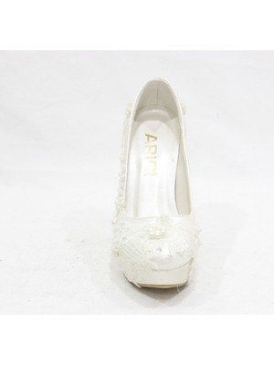 Arıcı Güpür İşlemeli Beyaz Platform Gelinlik Ayakkabısı
