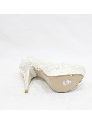 Arıcı Güpür İşlemeli Beyaz Platform Gelinlik Ayakkabısı