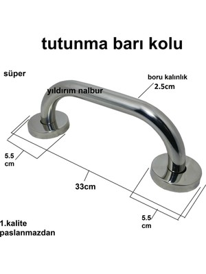 Yıldırım Engelli Tutunma Barı 33 cm 2.5 cm Banyo Tutamak Kapı Çekme Kolu Küvet Banyo Kolu Kalın