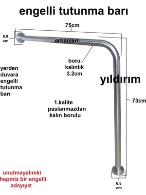 Yıldırım Engelli Tutunma Barı Banyo Tutamak Yaşlı Tutunma Barı Yerden Duvara