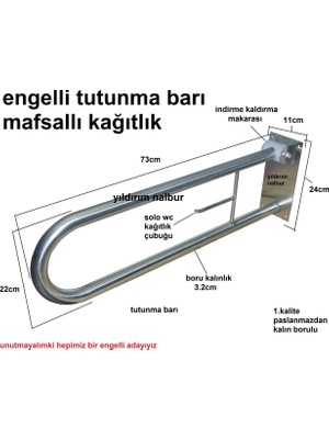 Yıldırım Engelli Tutunma Barı Mafsallı Wc Kağıtlıklı Banyo Tutamak Yaşlı Tutunma Barı