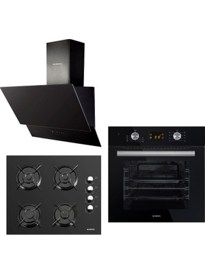 Kumtel Black Optimus 3'lü Ankastre Set (A6SF2 DDT Siyah Ankastre Fırın + 40TAHDF Siyah Ankastre Ocak + 835 Siyah Davlumbaz)