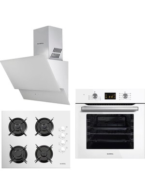 Kumtel White Optimus 3'lü Ankastre Set (A6SF2 DDT Beyaz Ankastre Fırın + 40TAHDF Beyaz Ankastre Ocak + 835 Beyaz Davlumbaz)
