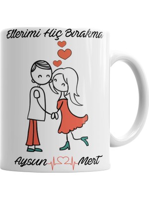 Baskı Dükkanı Kişiye Özel Aşk Sevgiliye Ellerimi Hiç Bırakma Kupa Bardak Porsel