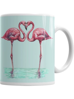 Baskı Dükkanı Aşk Kuşları Flamingo Kupa Bardak Porselen