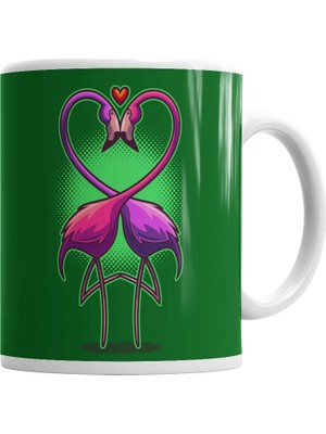 Baskı Dükkanı Aşk Kuşları Flamingo Kupa Bardak Porselen