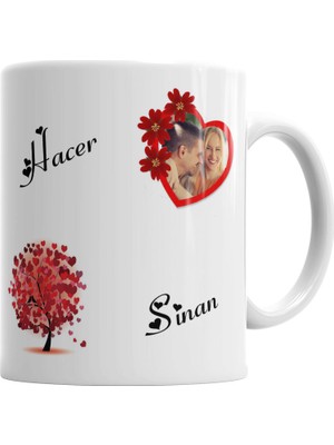 Baskı Dükkanı sevgiliye Özel Fotoğraflı Aşk Ağacı Kupa Bardak Porselen