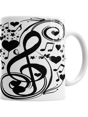 Baskı Dükkanı Aşk Müzik Nota Kupa Bardak Porselen