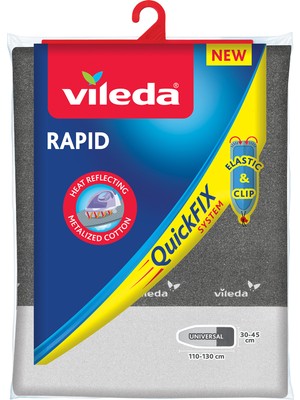 Vileda Viva Express Rapid Ütü Masası Kılıfı Isı Yansıtan Metalize Yüzey Pamuk Köpük Destekli 120-130x38-45 cm
