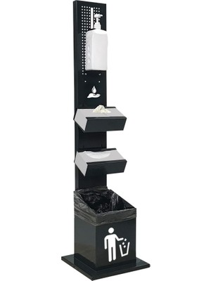 Pnl Kabin Hijyen İstasyonu & Dezenfektan Standı Manuel Dispenserli Çöp Kutulu - Maske & Eldiven Dispenseri