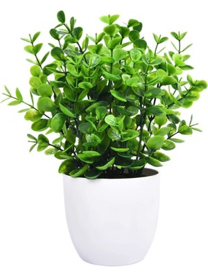 Nettenevime Yapay Çiçek Beyaz Saksıda Yeşil Şimşir Dekoratif Masa Çiçeği