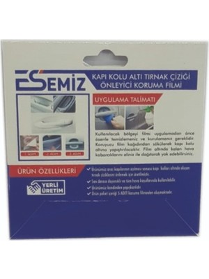 Esemiz Kapı Kolu Altı Tırnak Çiziği Önleyici Şeffaf Folyo 5'li Takım(Paket Içeriği 5 Adet)
