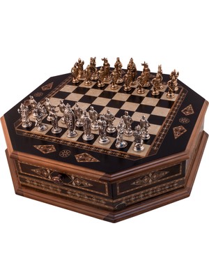 Helena Wood Art Octagon Byk Siyah Satranç Seti