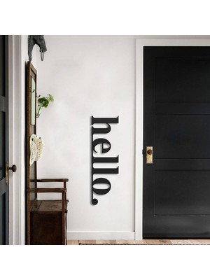 Artepera Hello Yazılı Metal Duvar Tablosu - Beyaz - Ev Duvar Dekorasyonları  - 30 x 100 cm - Siyah - APT101