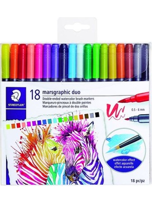 Staedtler Marsgraphic Duo Brush Pen Renkli Çift Taraflı Fırça Uçlu Marker Seti 18'li