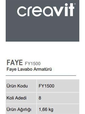 Creavit FY1500 Faye Lavabo Armatürü Teknik