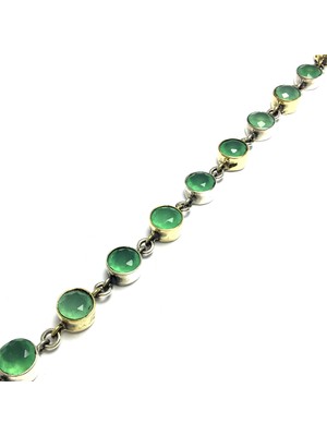 Midyat Nurtaş Gümüş Zümrüt Taşlı El Işi Otantik Gümüş Bileklik